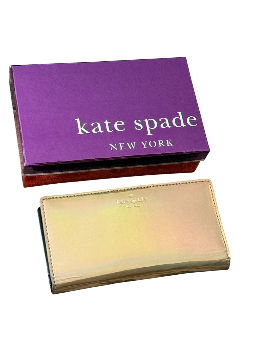 NWOT KATE SPADE Lacey Rainer Lane Metallic Rose Gold Pink Fold Snap Wallet